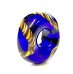 Cobalt glass Roman bead with red & yellow cable from Colchester