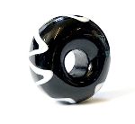 Black glass bead with white trailed glass, from Melton