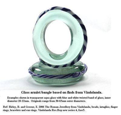 Vindolanda 'bangle' in antique clear glass with blue and white cable