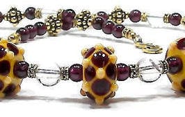 'Aelflaed' - necklace with lampwork beads, garnet and rock crystal - One of