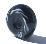Black glass bead with black and white cable from Wroxeter