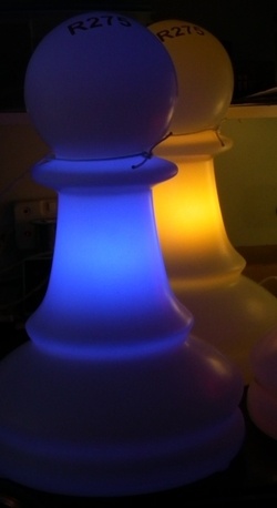 IPL blue and yellow pawn lamps
