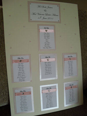 A2 Scattered Diamante Heart Wedding Table Plan