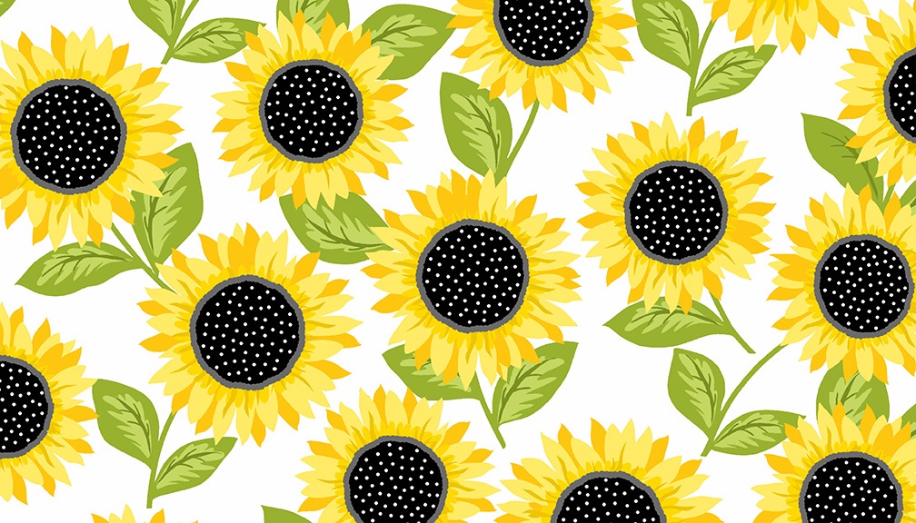 Makower - Sunny Bee - Sunflowers - White - 2/9431L