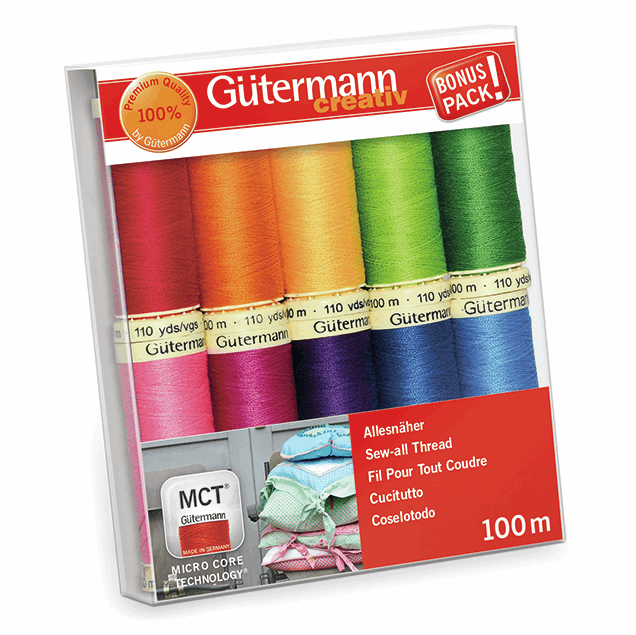 Gutermann Thread Set - Sew-All 100m x 10 - Brights - Assorted (734006/3)