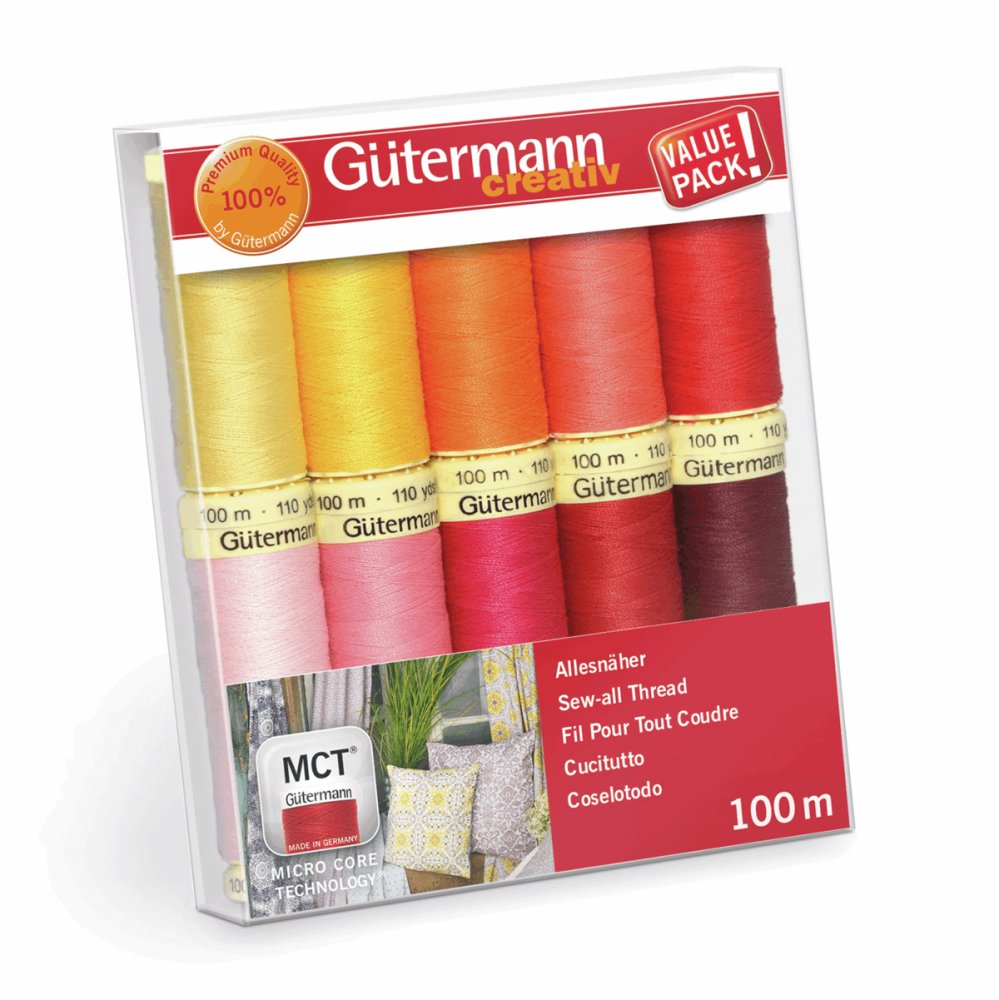 Gutermann Thread Set - Sew-All 100m x 10 - Brights - Reds, Pinks & Yellows (734006/4)