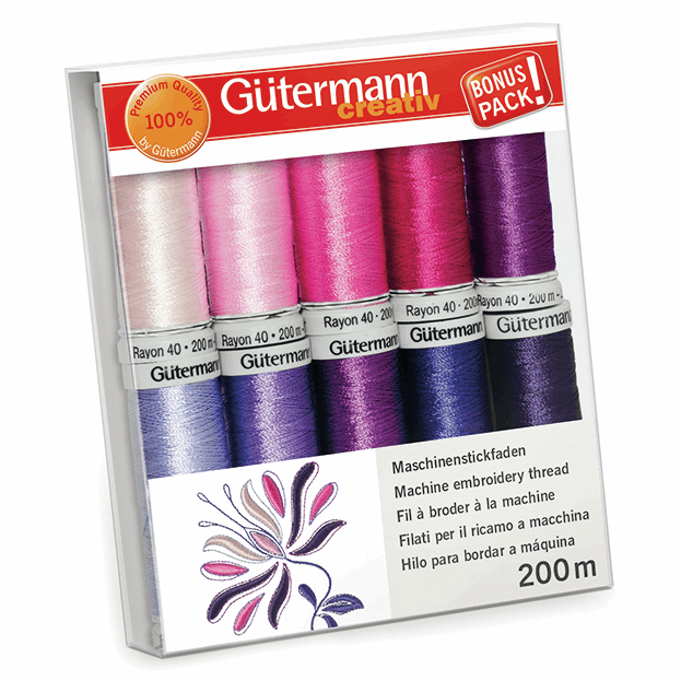 Gutermann Thread Set - Rayon 40 200m x 10 (Pinks & Purples)