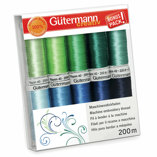 Gutermann Thread Set - Rayon 40 200m x 10 (Blues & Greens)
