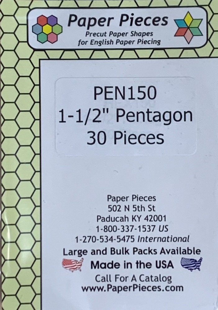 1 ½" Pentagon Paper Pieces - 30 pieces (PEN150)