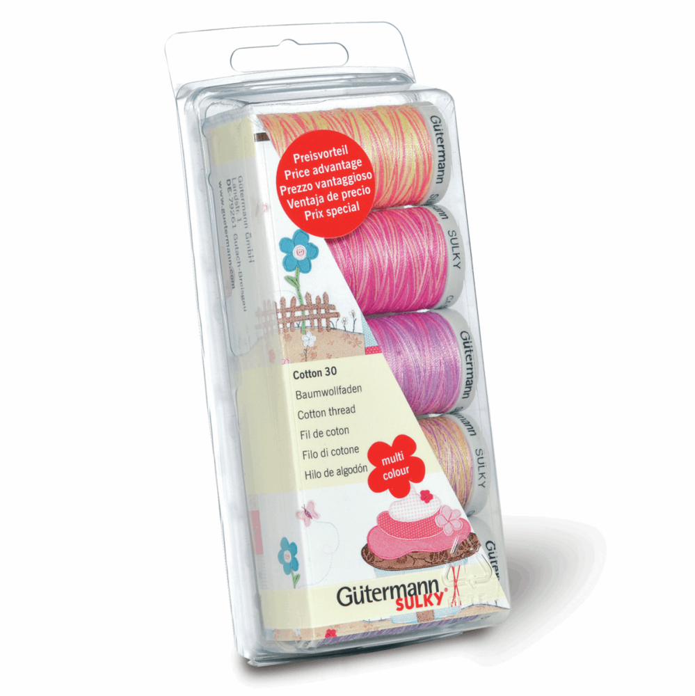 Gutermann Thread Set - No. 30 Cotton 300m x 5 (Pinks and Purples)