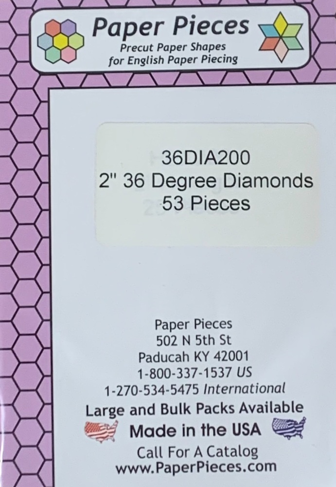 2" 36 Degree Diamond Paper Pieces - 53 pieces (36DIA200)