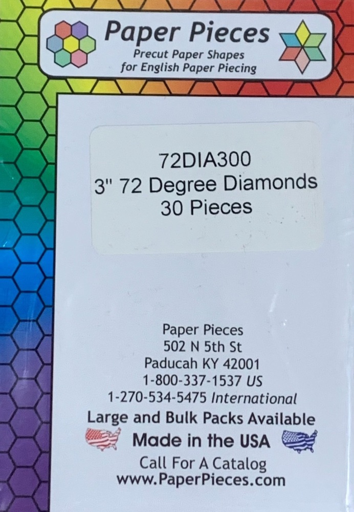 3" 72 Degree Diamond Paper Pieces - 30 pieces (72DIA300)