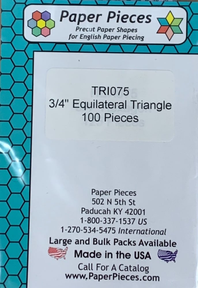 ¾" Equilateral Triangle Paper Pieces - 100 pieces (TRI075)