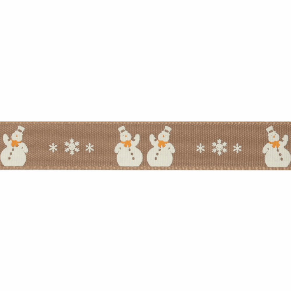 Christmas Ribbon - Snowman - Oatmeal (Berisfords)