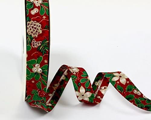 Christmas Bias Binding - Holly & Poinsettia - Red (Fany)
