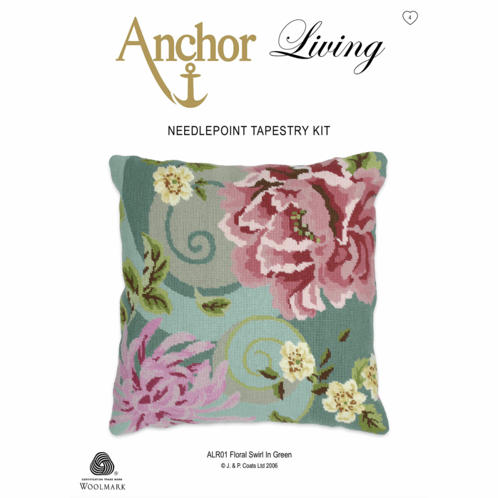 Tapestry Kit - Cushion -  Floral Swirl In Green - Anchor Living ALR01