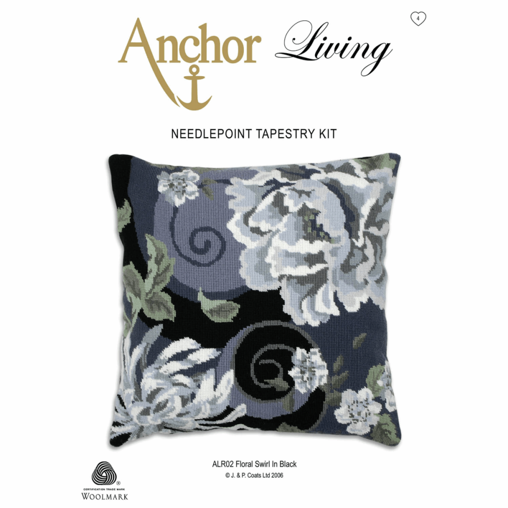 Tapestry Kit - Cushion -  Floral Swirl In Black - Anchor Living ALR02