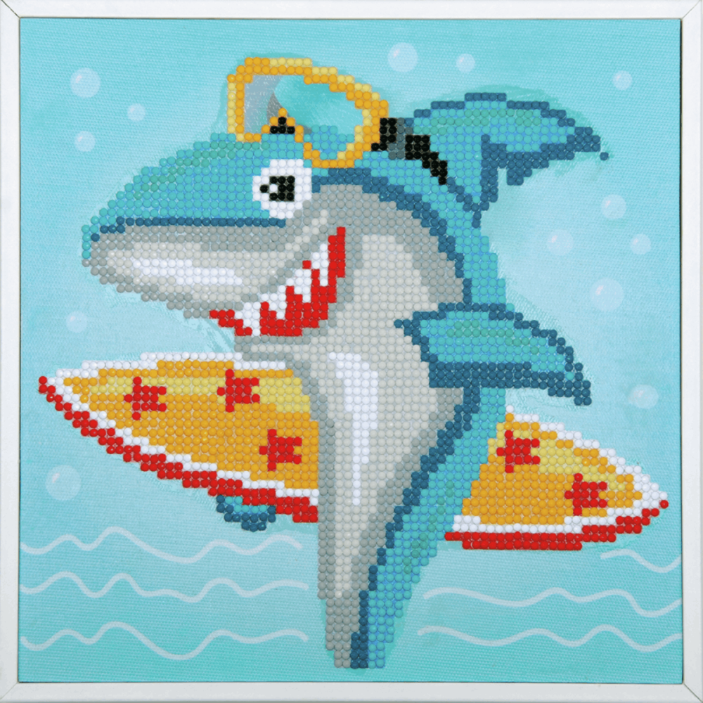 Diamond Painting kit with frame - Surfing Shark (Vervaco Kits 4 Kids)