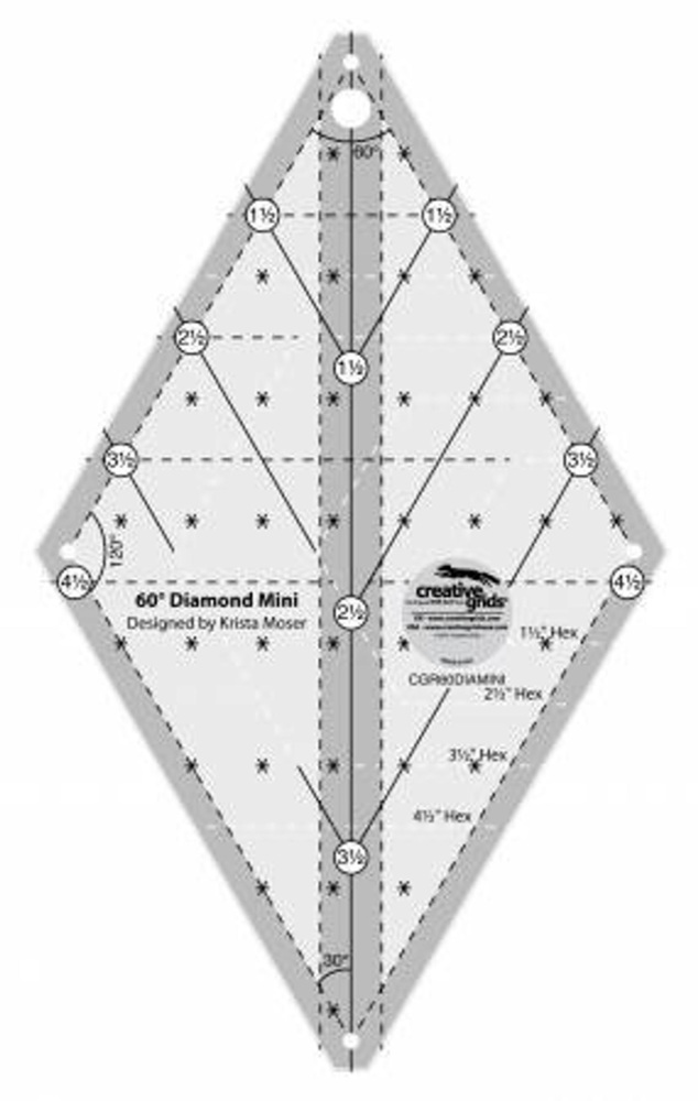 60° Mini Diamond Ruler - 4 ½" - CGR60DIAMINI - Creative Grids