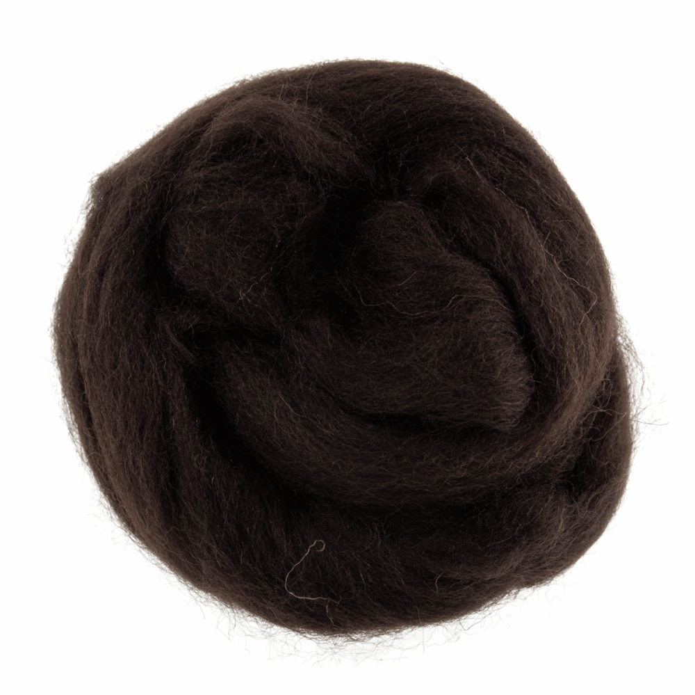 Natural Wool Roving - Dark Brown - 10g