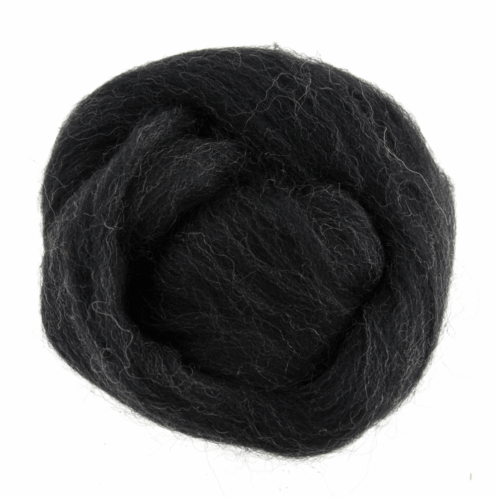 Natural Wool Roving - Melange Black and White - 10g