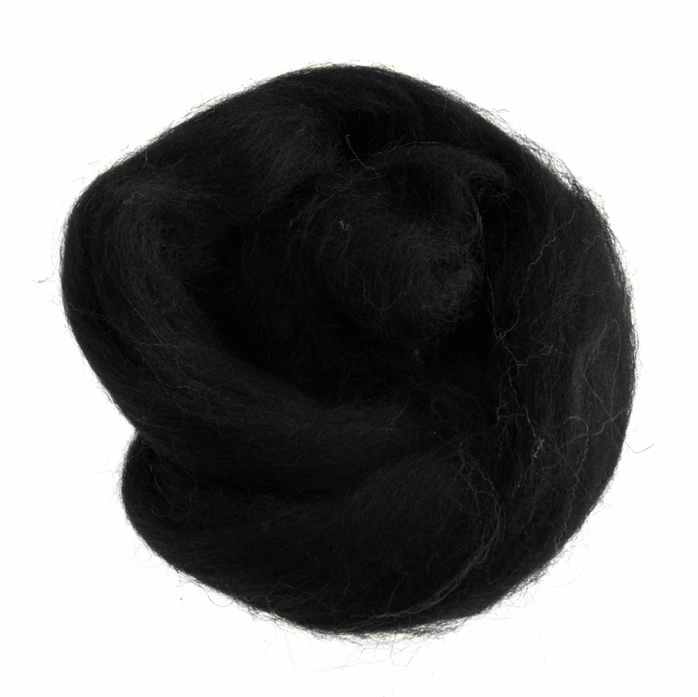 Natural Wool Roving - Black - 10g