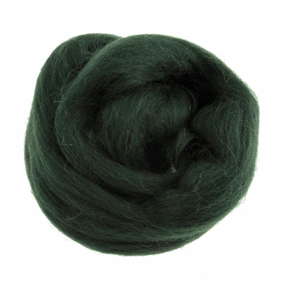 Natural Wool Roving - Dark Green - 10g