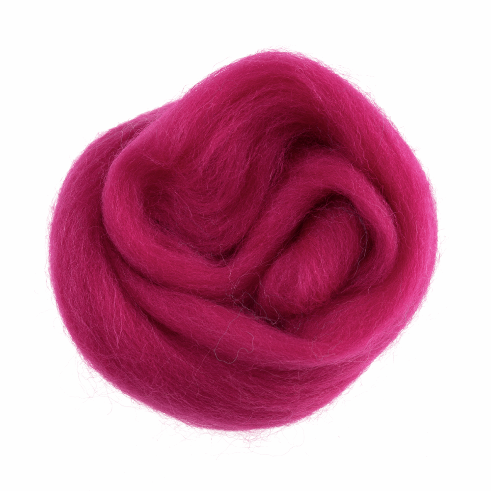 Natural Wool Roving - Bright Pink - 10g