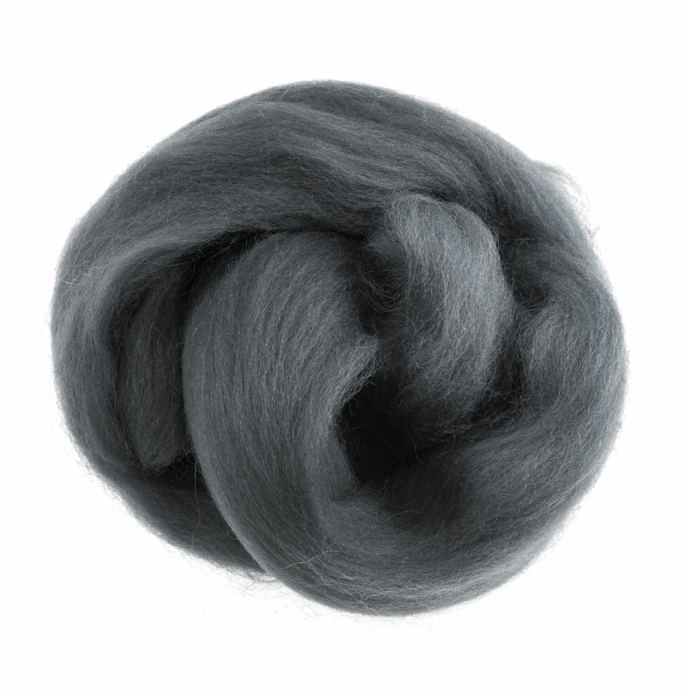 Natural Wool Roving - Dark Grey - 10g