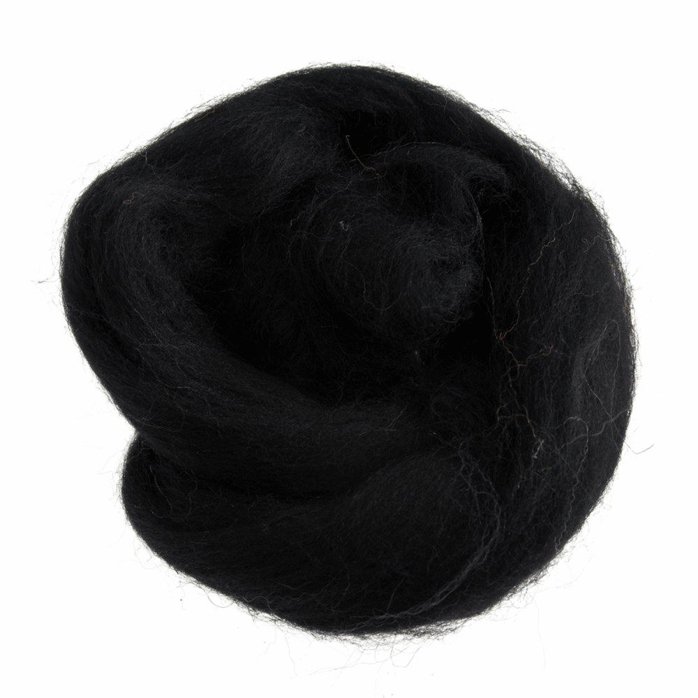 Natural Wool Roving - Black - 50g
