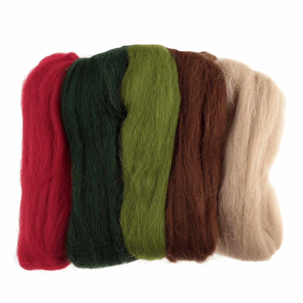 Natural Wool Roving - Assorted Colours - Christmas - 50g