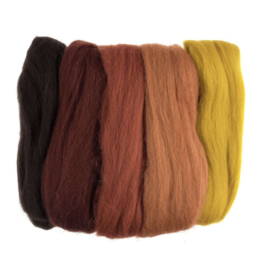 Natural Wool Roving - Autumn - Assorted Colours - 50g