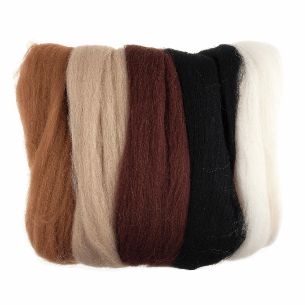Natural Wool Roving - Browns - Assorted Colours - 50g