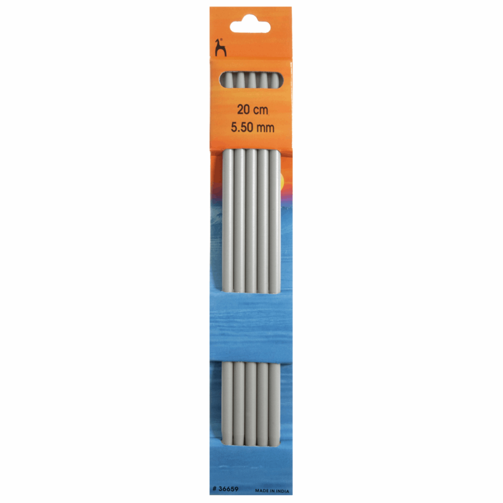 Double-Ended Knitting Pins - Plastic - 5.50mm x 20cm - Set of Five - Pony Classic (P36659)