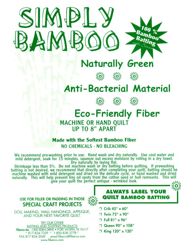 Wadding - Simply Bamboo - 100% Bamboo - 90" wide - Fiberco