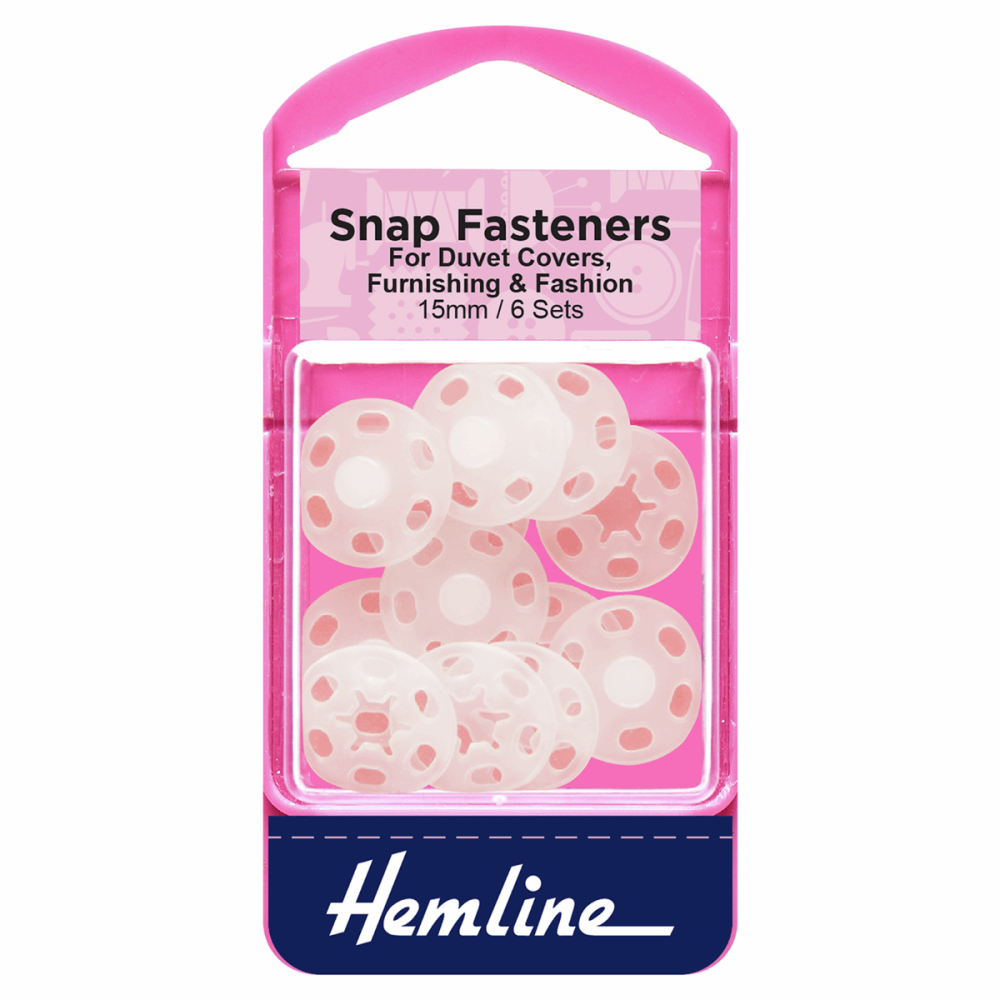 Snap Fasteners - Sew-on - Clear White (Plastic) - 15mm (Hemline)
