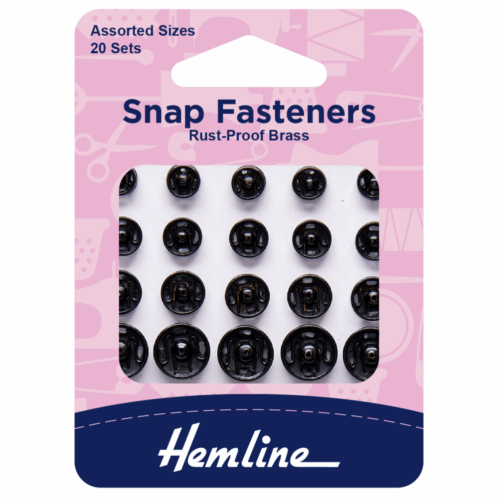 Snap Fasteners - Sew-on - Black (Brass) - Assorted Sizes (Hemline)