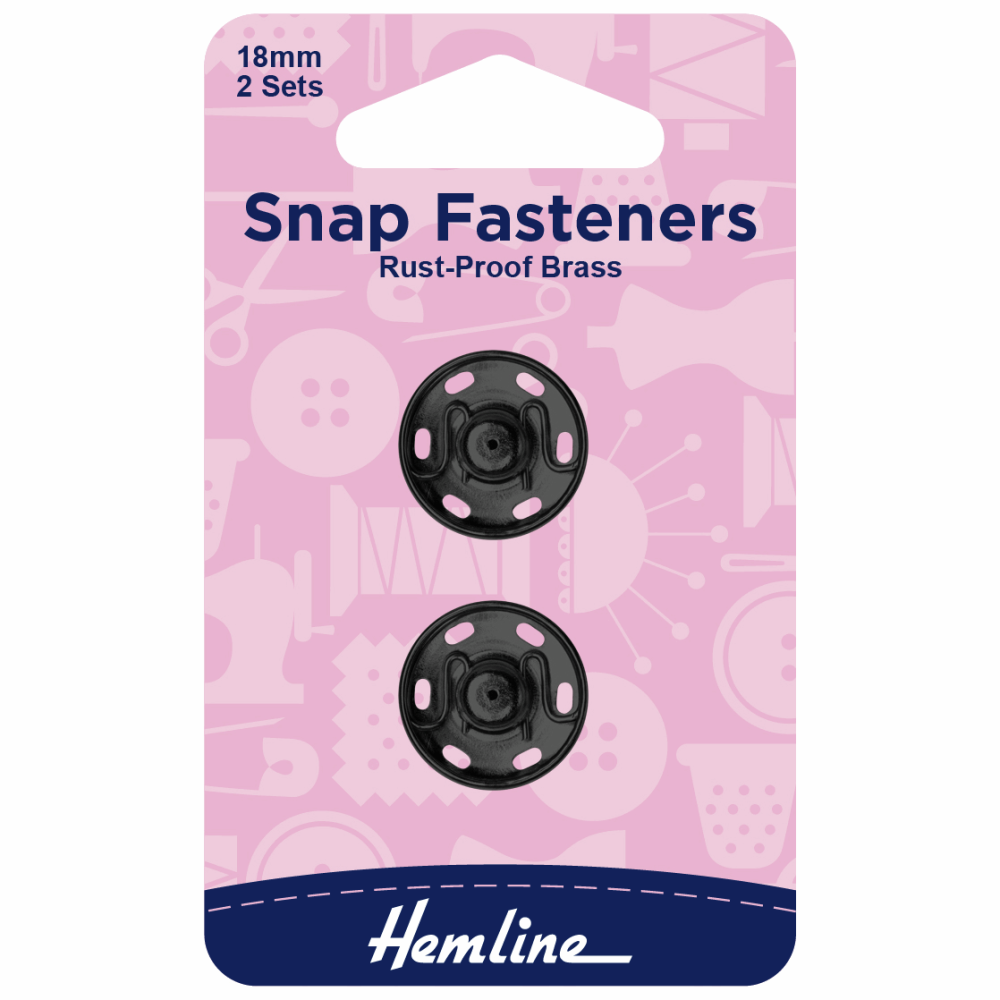 Snap Fasteners - Sew-on - Black (Brass) - 18mm (Hemline)