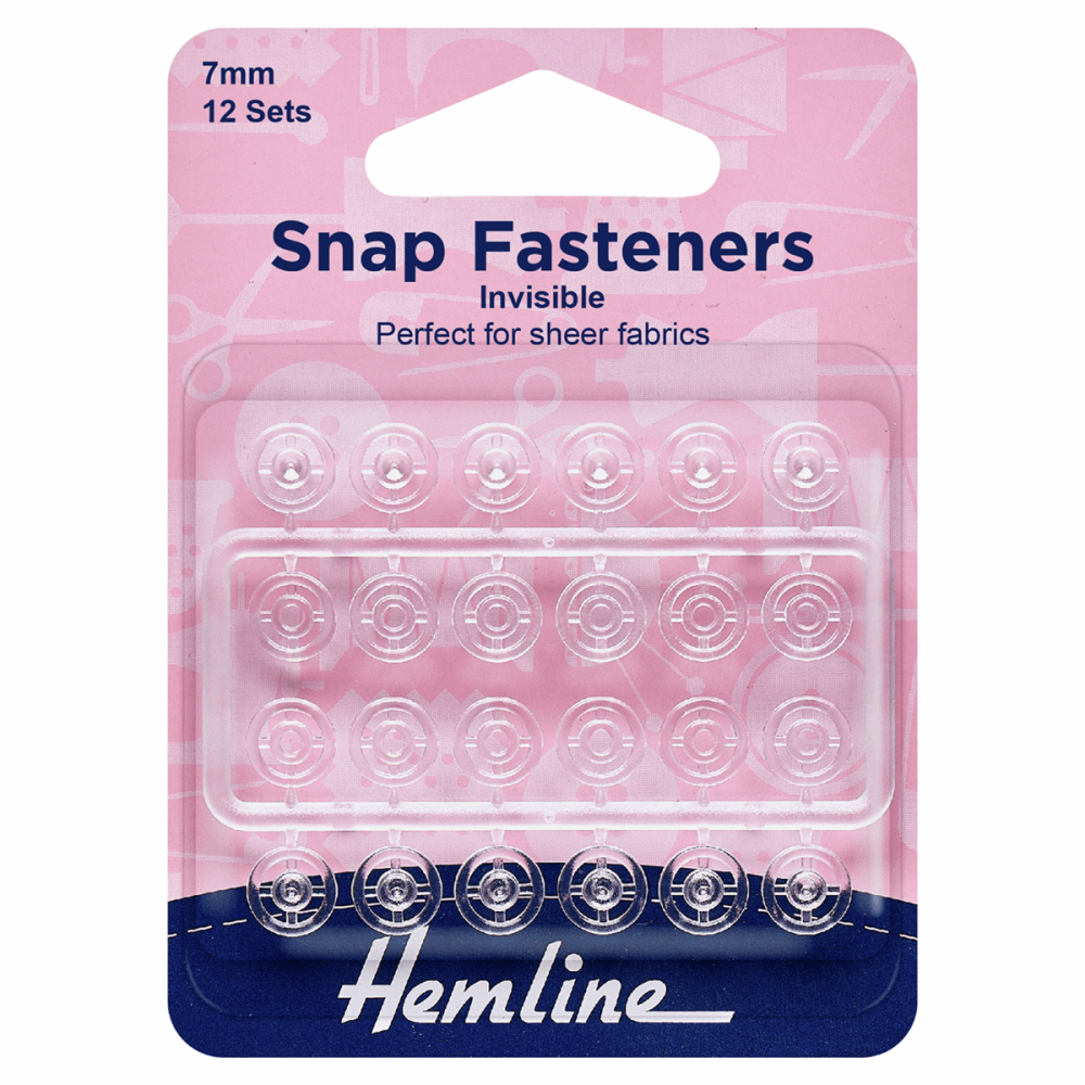 Snap Fasteners - Sew-on - Clear Invisible (Plastic) - 7mm (Hemline)