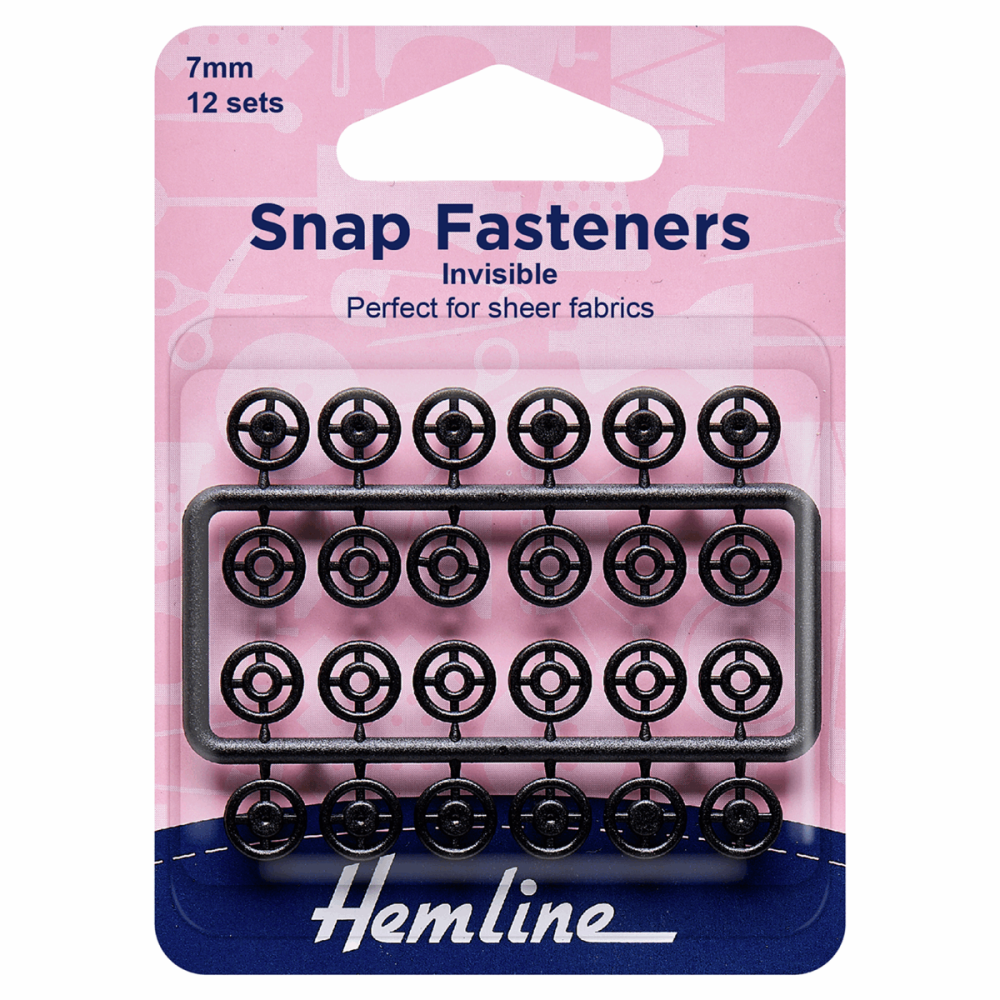 Snap Fasteners - Sew-on - Black Invisible (Plastic) - 7mm (Hemline)