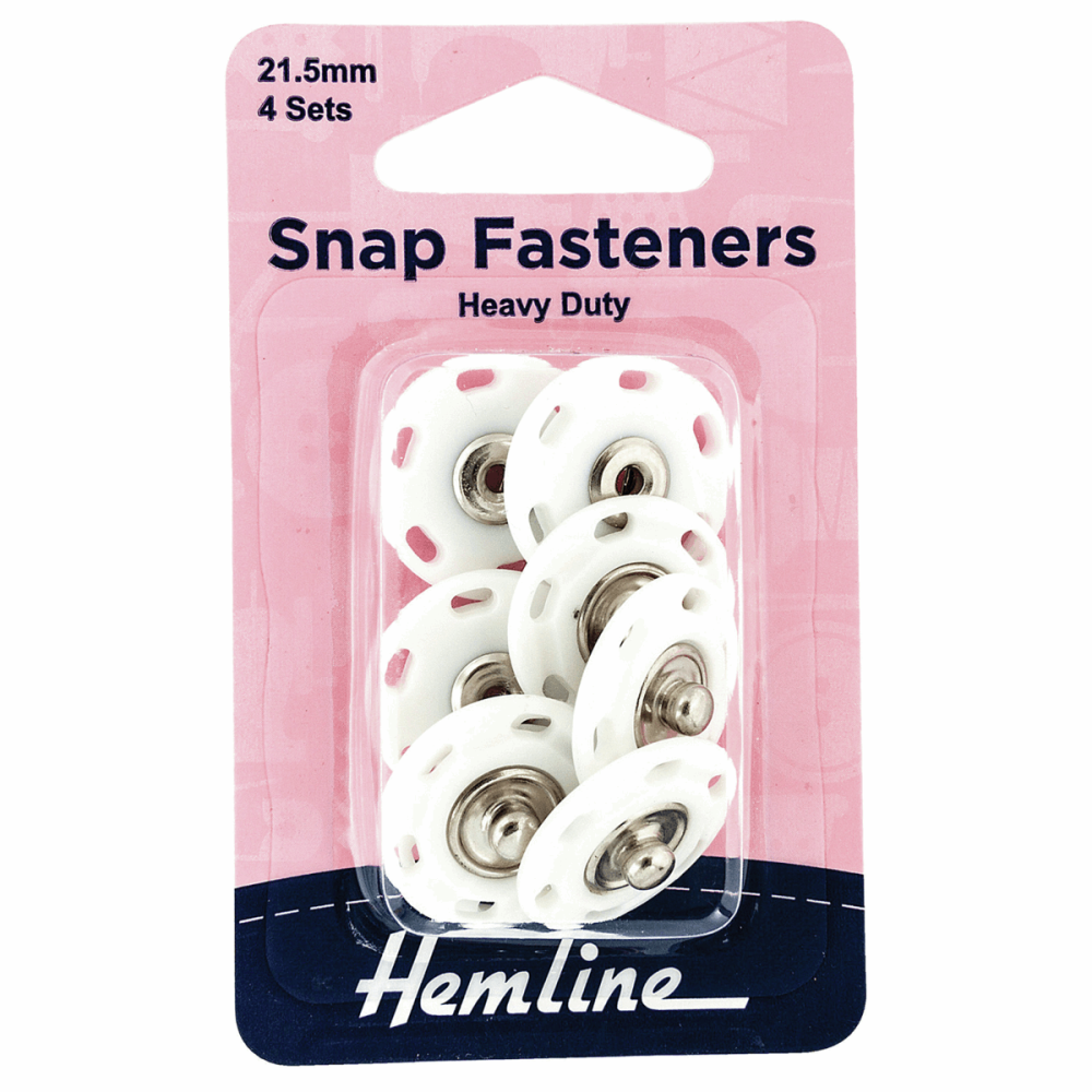 Snap Fasteners - Sew-on - Heavy Duty - White (Plastic) - 21.5mm (Hemline)