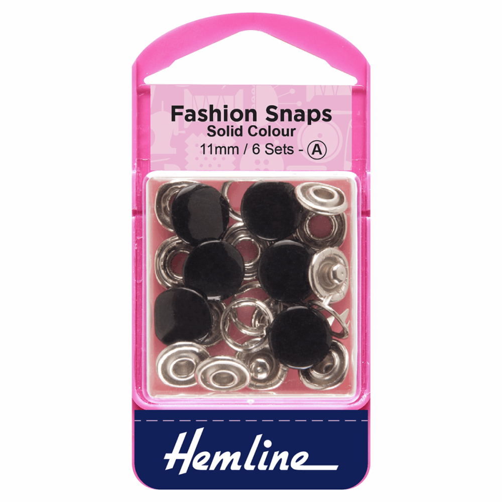 Fashion Snaps - Solid Top - Black - 11mm (Hemline)