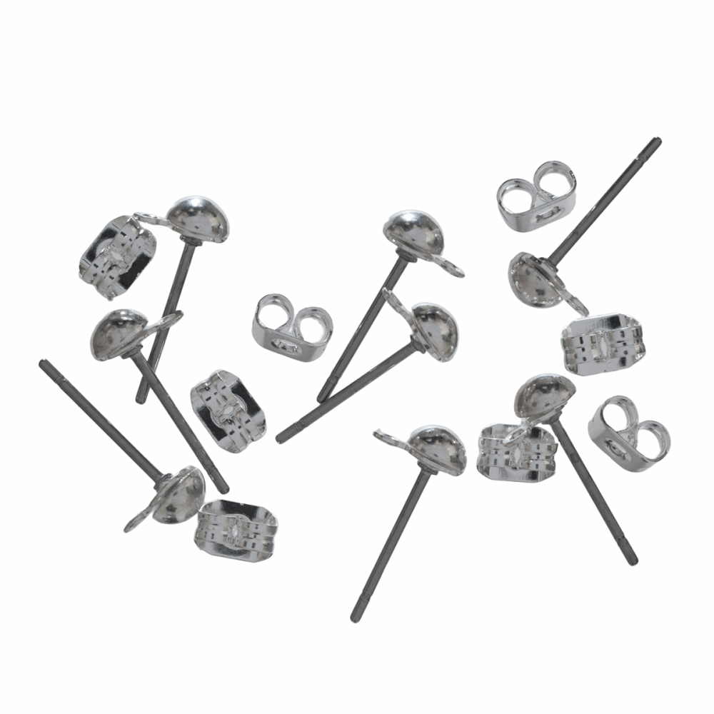 Ear Posts - Stud & Ring with Scroll - Silver Plated (Trimits)