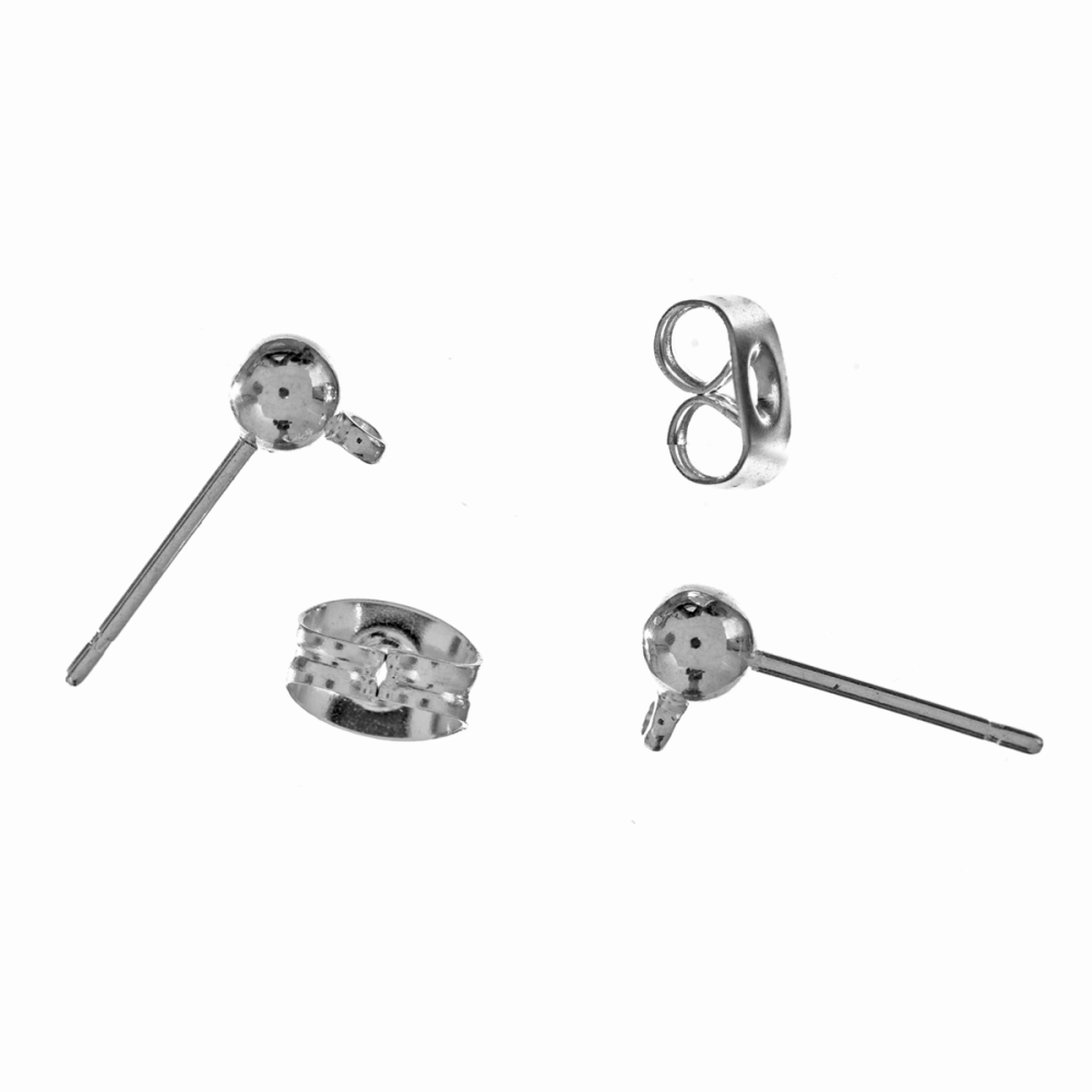 Ear Posts - Stud & Ring with Scroll - Silver Coloured - Trimits (279/01)