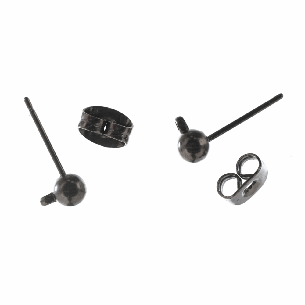 Ear Posts - Stud & Ring with Scroll - Black - Trimits (279/06)