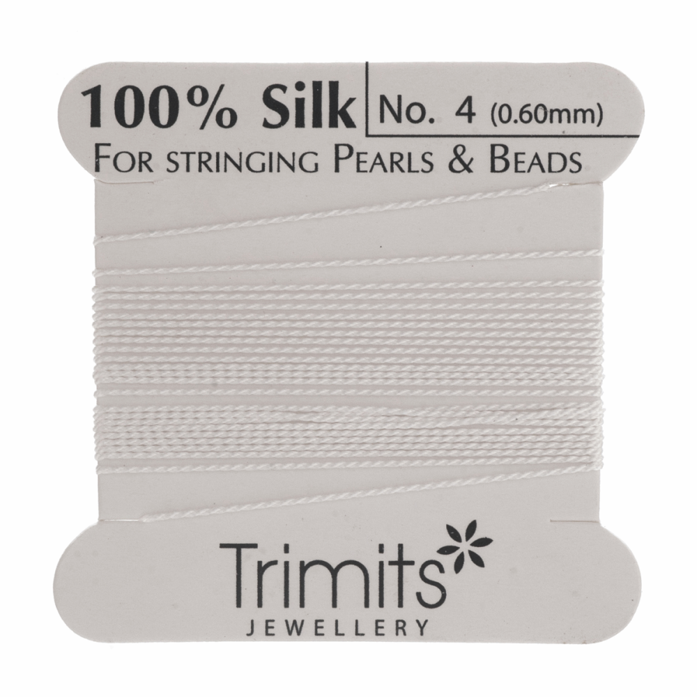 Silk Beading Thread - Size 4 (0.60mm) - White (Trimits)