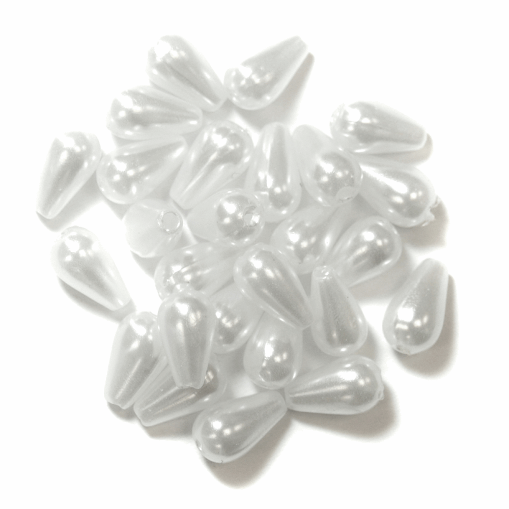 Pearl Beads - Drops - 6mm x 9mm - White (Trimits)