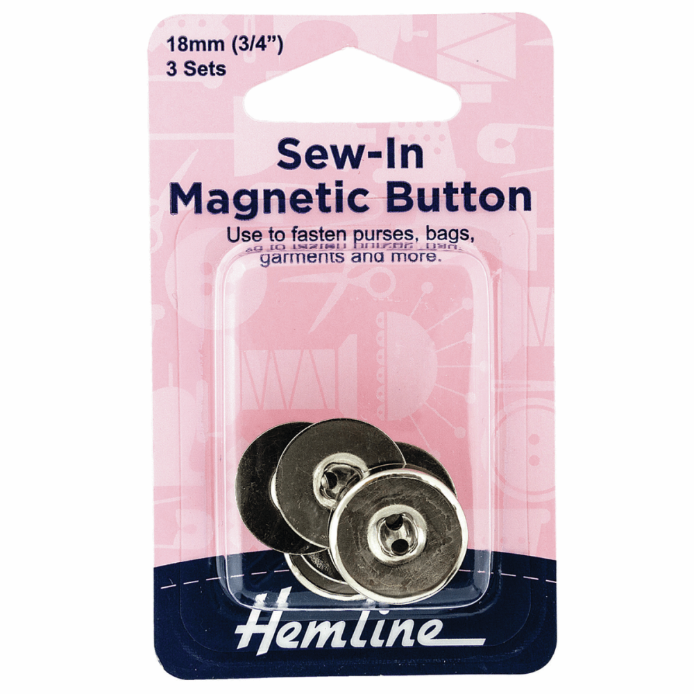 Sew-in Magnetic Button - Nickel Silver - 18mm (Hemline)