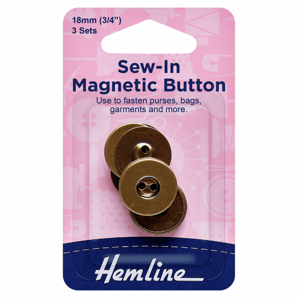 Sew-in Magnetic Button - Antique Brass - 18mm (Hemline)