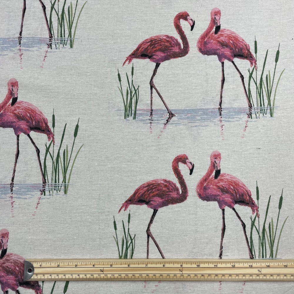 Hessian-type Fabric - Large Flamingoes 